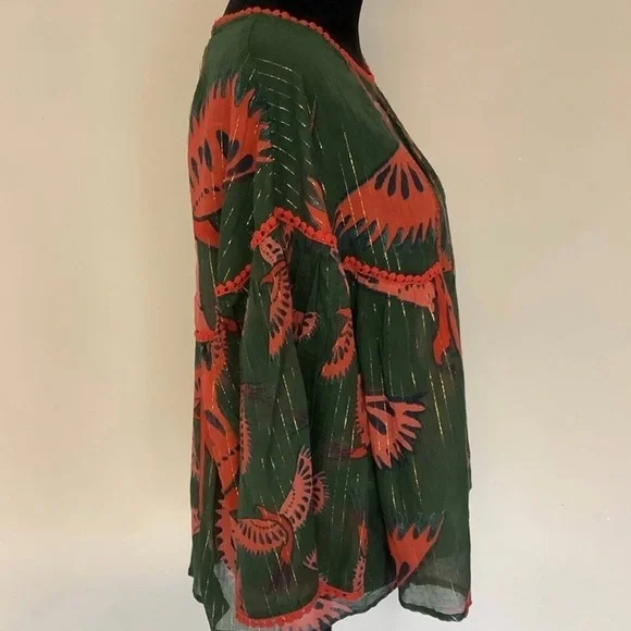 SOLD**** Rachel Zoe L Phoenix bird novelty print top Bell balloon sleeves - Picture 15 of 16